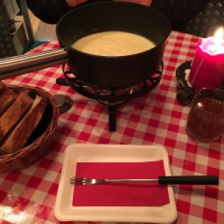 Traditional Swiss cheese fondue.